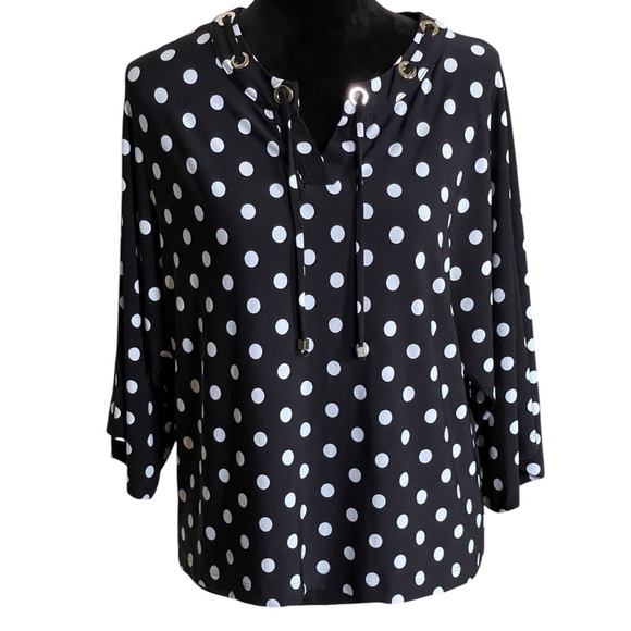 CHICOS BLACK & WHITE POLKA DOT 3/4 SLEEVE BLOUSE SZ SM - Picture 3 of 12